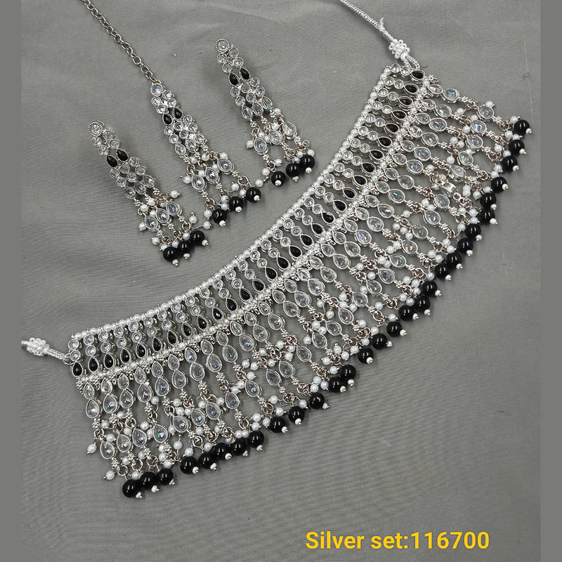Buy 92.5 Sterling Silver Choker Set With Faux Diamonds And Pearl Drops